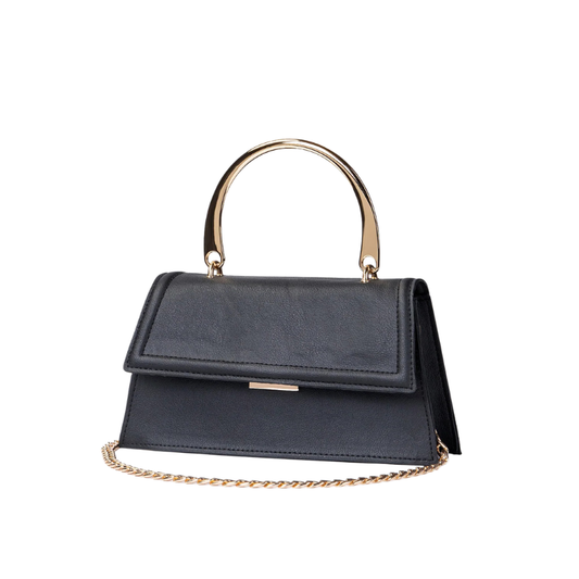 Black Structured Handle Handbag for Women