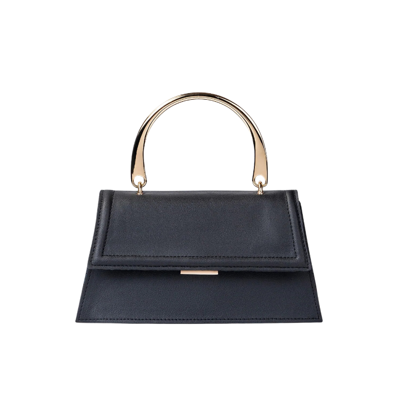 Black Structured Handle Handbag for Women