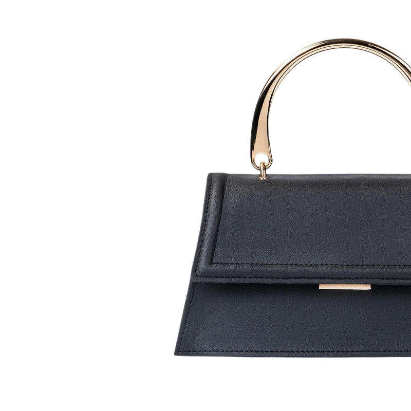 Black Structured Handle Handbag for Women